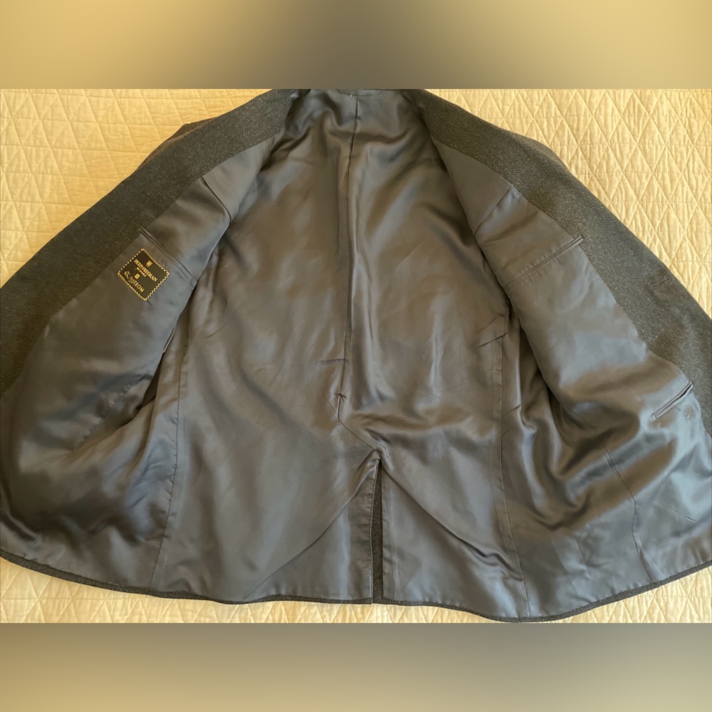 Hickey Freeman Made in USA HerringboneWool Sport Jacket in Charcoal Size 46 R - Picture 4 of 6
